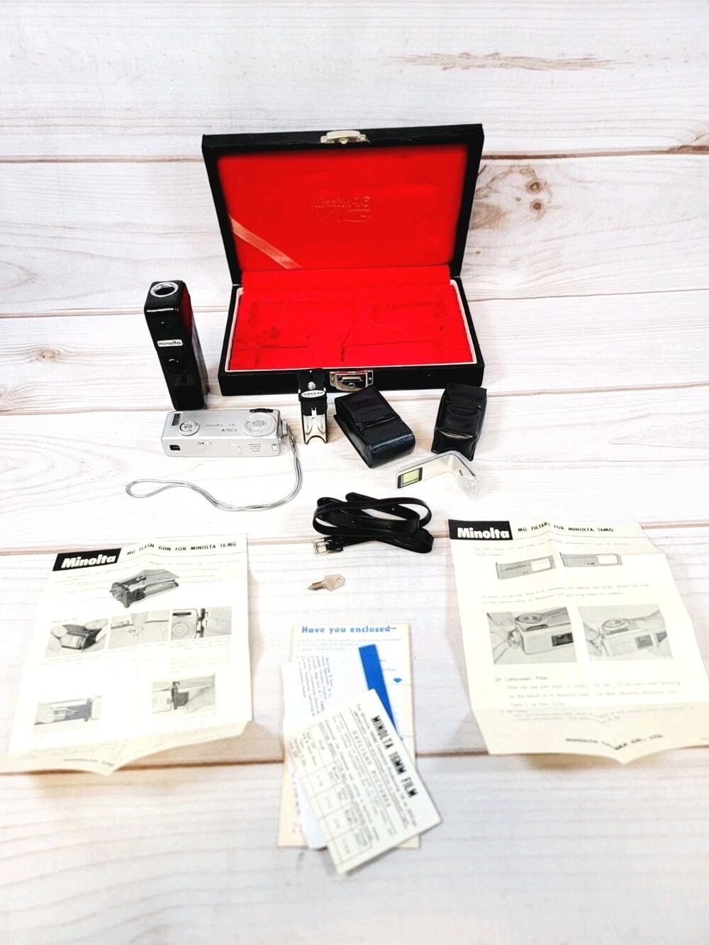 Vintage MINOLTA 16 MG Camera, Flash, Manual Case Bundle